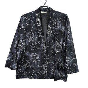 Womens Kensington Square Black & Gray Floral Satin Blazer Jacket 1 Button 6X